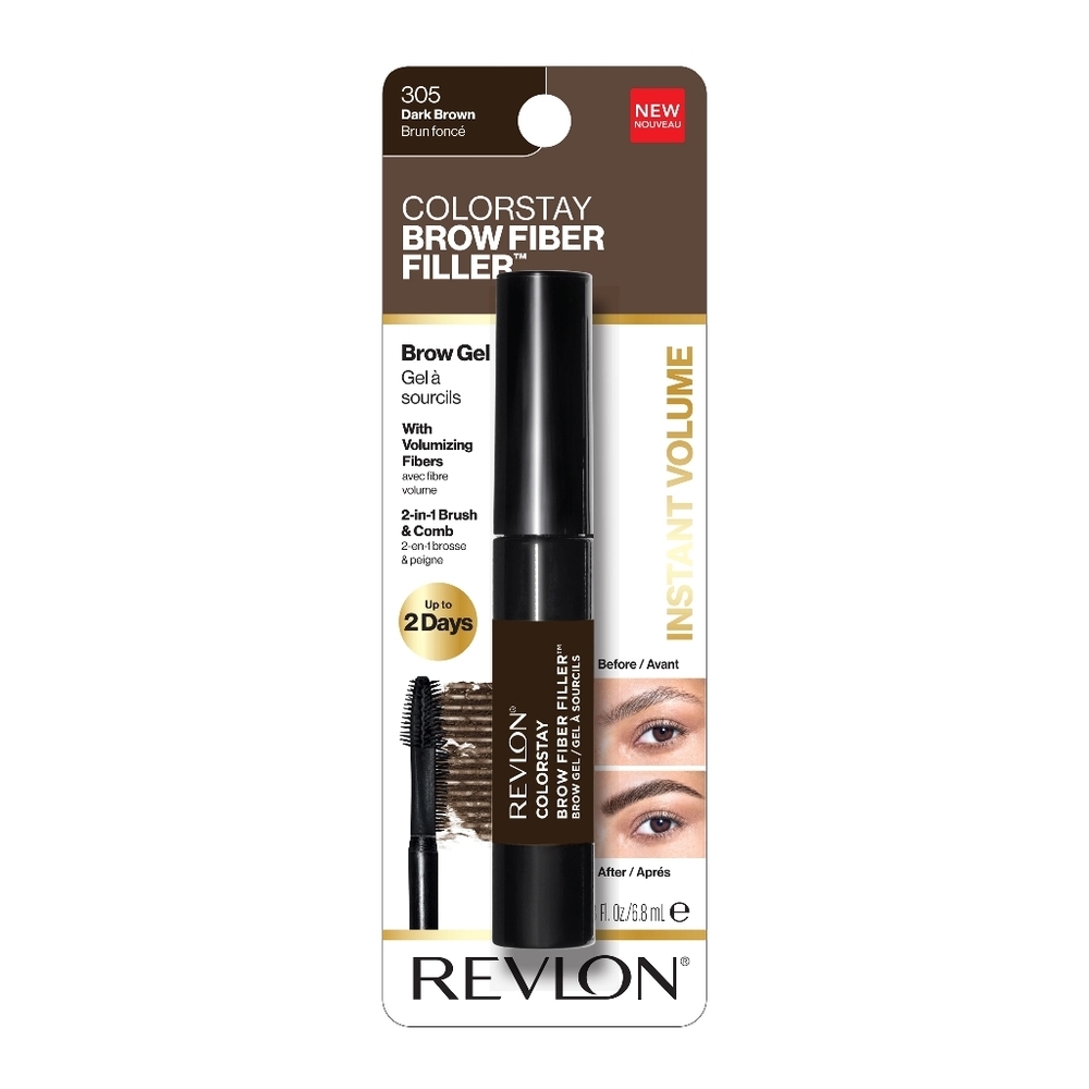 2 x Revlon ColorStay Brow Fiber Filler Brow Gel, 305 Dark Brown
